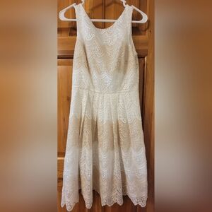 White House Black Market Fit and Flair Cream Lace Dress Size 4
